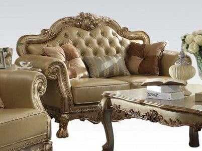 Acme Dresden Loveseat w/ 3 Pillows in Gold Patina 53161 - Ornate Home