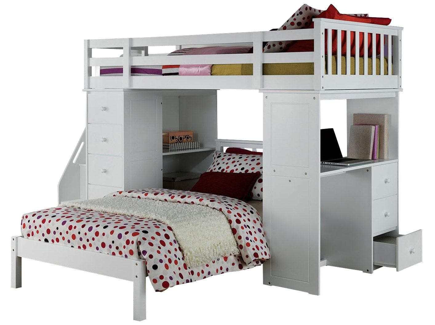 Freya Loft Bed Set with Twin Bed in White - Ornate Home