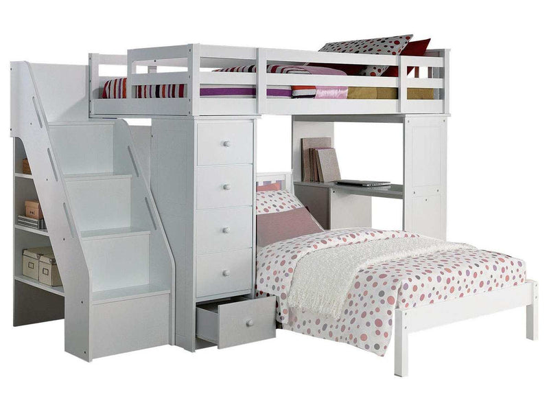 Acme Freya Loft Bed with Bookcase Ladder in White 37145 - Ornate Home