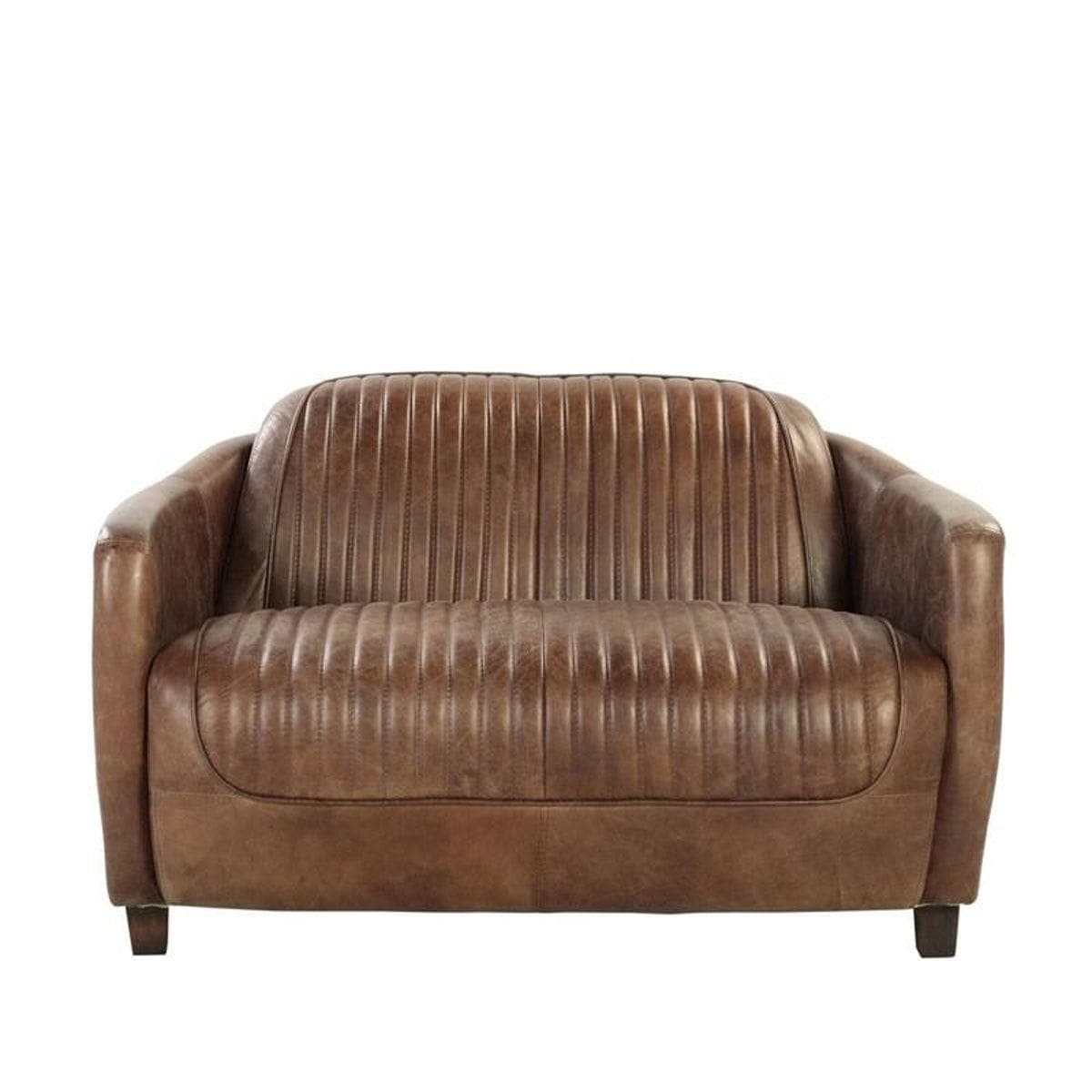 Brancaster Retro Brown Top Grain Genuine Leather & Aluminium Loveseat - Ornate Home