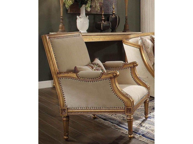 Acme Furniture Daesha Accent Chair in Tan Flannel & Antique Gold 50838 - Ornate Home