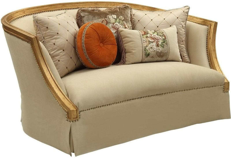 Acme Furniture Daesha Loveseat in Tan Flannel & Antique Gold 50836 - Ornate Home