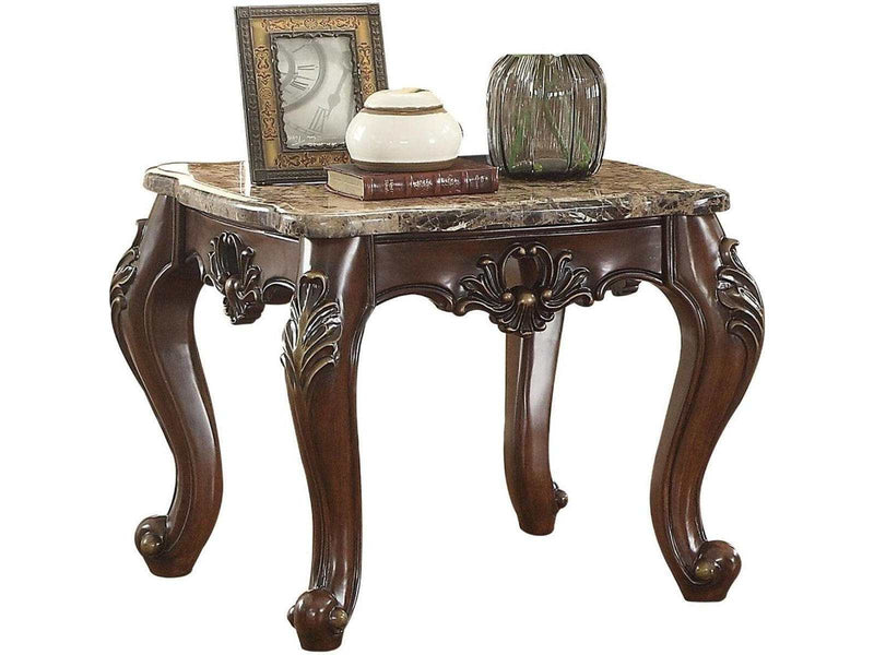 Devayne End Table in Marble/Dark Walnut - Ornate Home