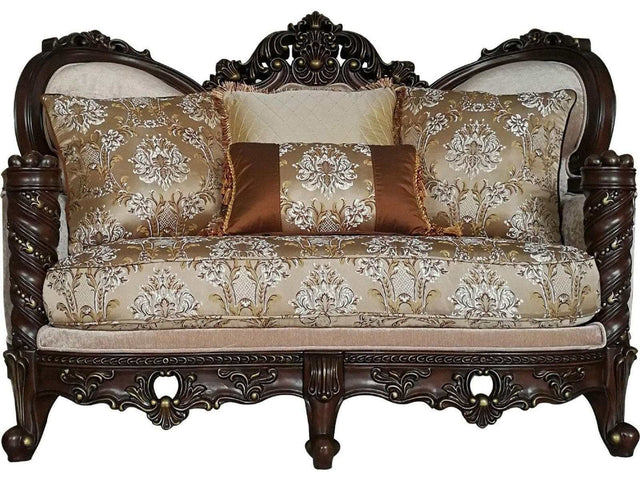 Devayne Loveseat with 4 Pillows in Dark Walnut - Ornate Home