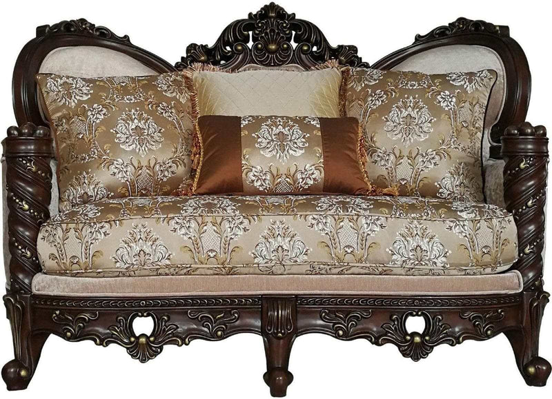 Devayne Loveseat with 4 Pillows in Dark Walnut - Ornate Home