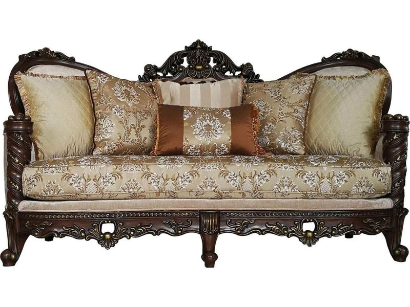 Devayne Sofa with 6 Pillows in Dark Walnut - Ornate Home