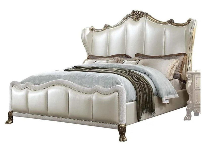 Dresden II King Bed in Pearl White PU & Gold Patina - Ornate Home