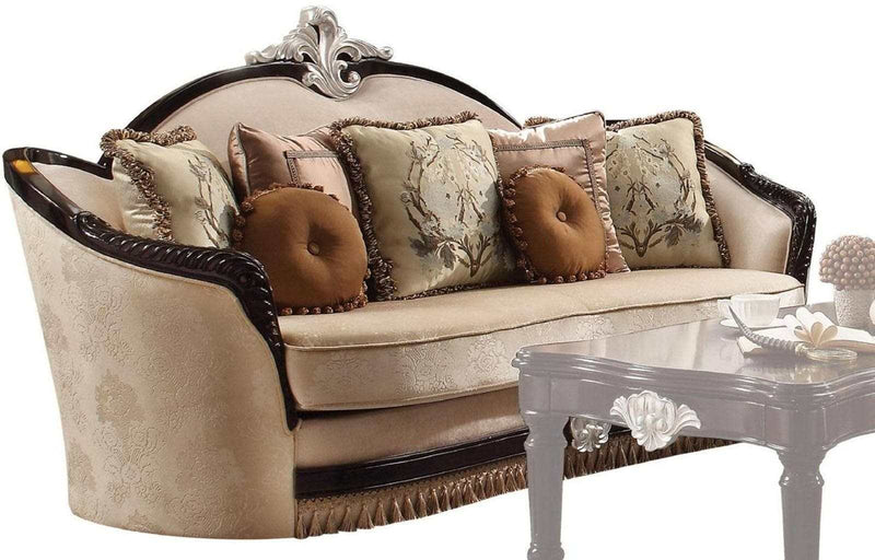 Ernestine Loveseat with 6 Pillows in Tan and Black - Ornate Home