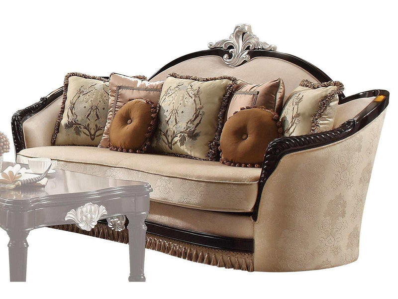 Ernestine Sofa with 7 Pillows in Tan and Black - Ornate Home