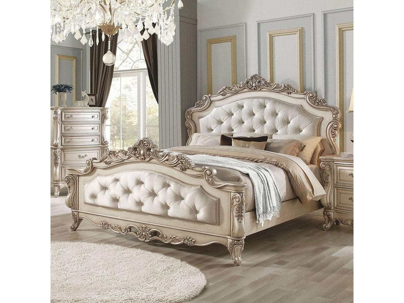 Acme Furniture Gorsedd Queen Panel Bed in Antique White - Ornate Home