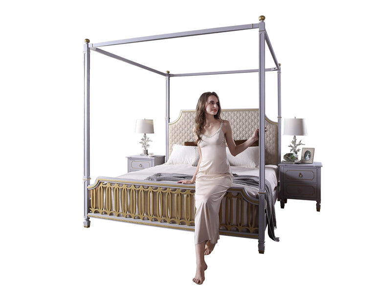 Acme Furniture House Marchese Queen Canopy Bed in Pearl Gray 28860Q - Ornate Home