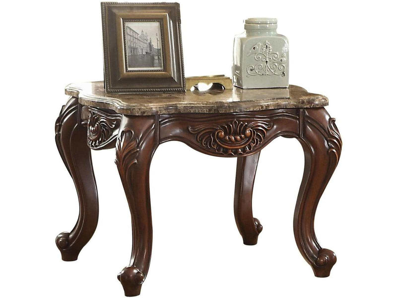 Acme Furniture Jardena End Table in Marble/Cherry Oak 81657 - Ornate Home