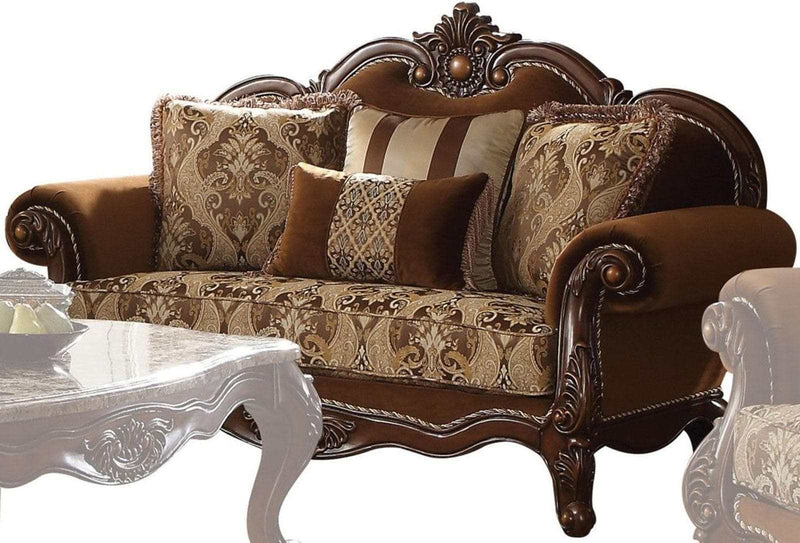 Jardena Loveseat with 4 Pillows in Cherry Oak - Ornate Home
