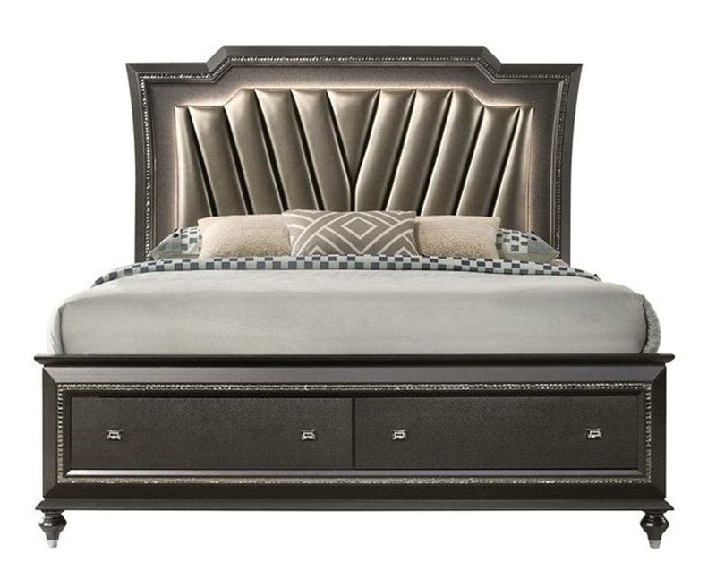Acme Furniture Kaitlyn LED Headboard King Storage Bed in Metallic Gray 27277EK - Ornate Home