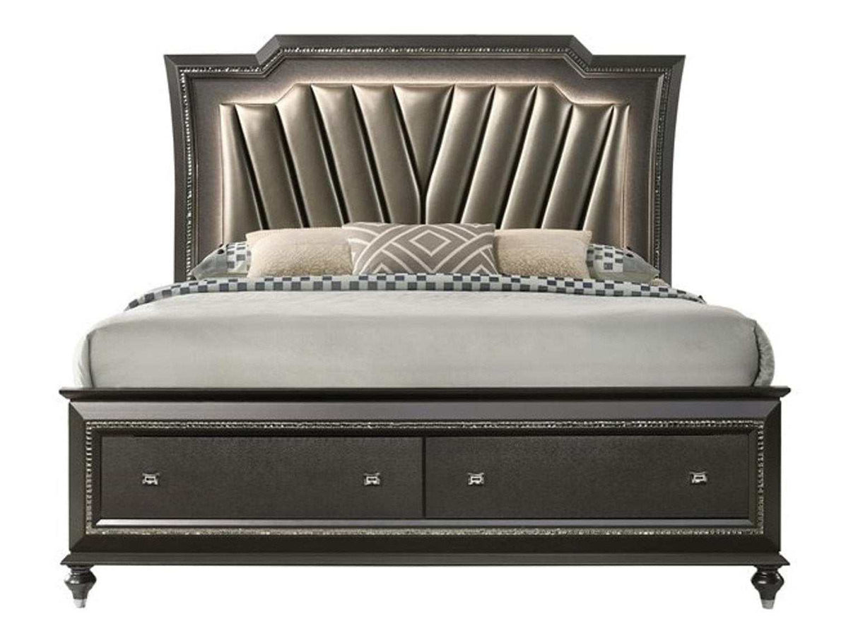 Kaitlyn LED Headboard Queen Storage Bed in Metallic Gray 27280Q - Ornate Home