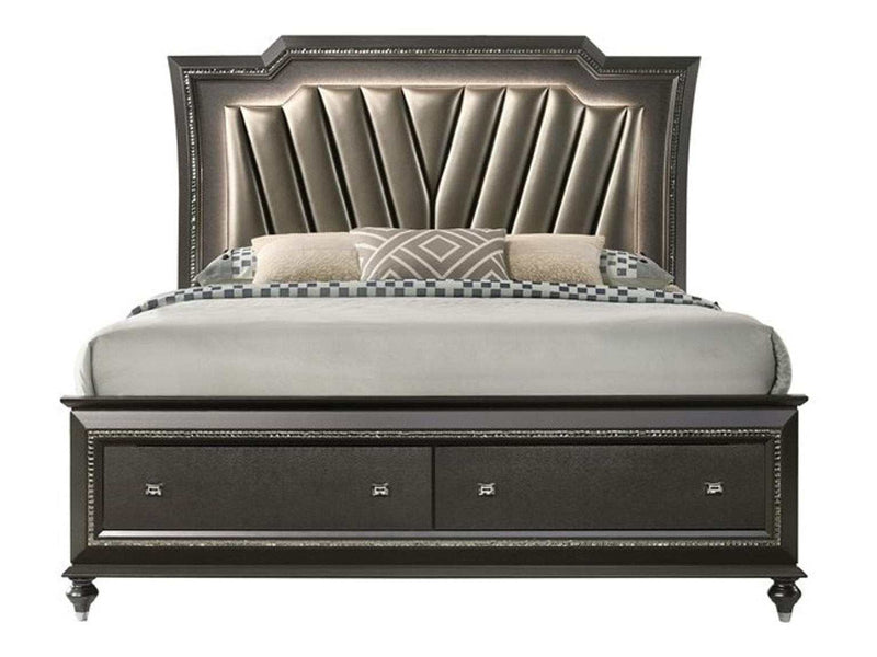 Acme Furniture Kaitlyn LED Headboard Queen Storage Bed in Metallic Gray 27280Q - Ornate Home