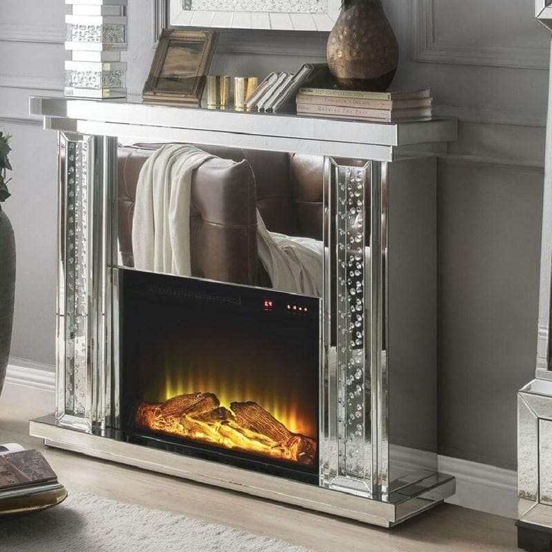 Nysa Fireplace in Mirrored & Faux Crystals 90254 - Ornate Home