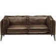 Porchester Distress Chocolate Top Grain Genuine Leather Loveseat - Ornate Home