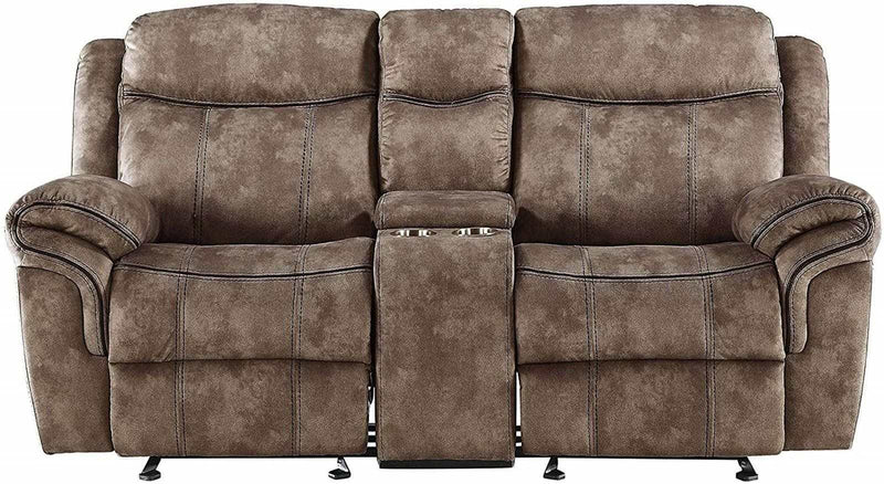 Zubaida Motion Loveseat with Console in 2-Tone Chocolate Velvet 55021 - Ornate Home