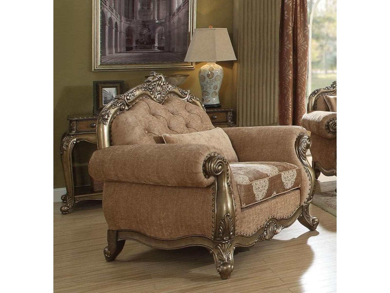 Acme Ragenardus Chair with 1 Pillow in Fabric & Vintage Oak 56032 - Ornate Home