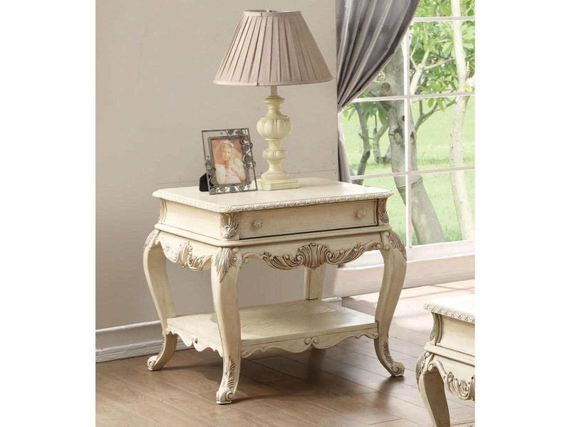 Ragenardus End Table in Antique White - Ornate Home