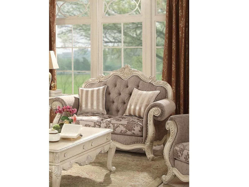 Ragenard Loveseat Gray Fabric & Antique White - Ornate Home
