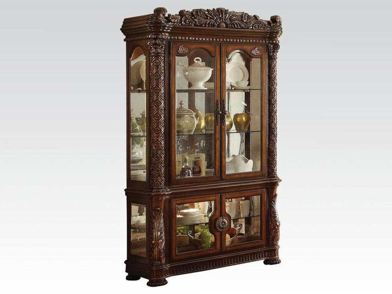Acme Vendome Curio Cabinet with Mirror Back in Cherry 62023 - Ornate Home