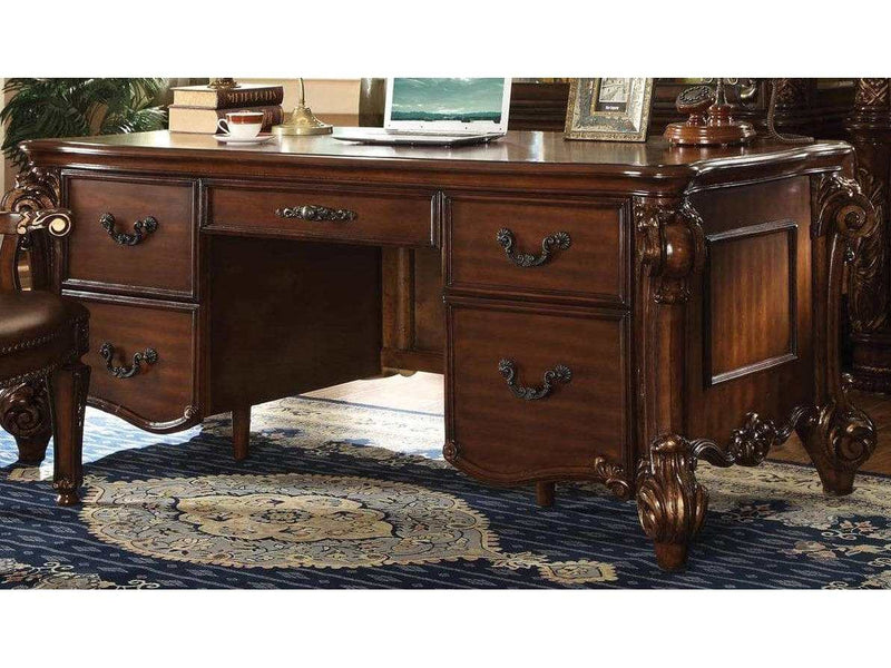 Acme Vendome Five Drawer Double Pedestal Desk in Cherry 92125 - Ornate Home