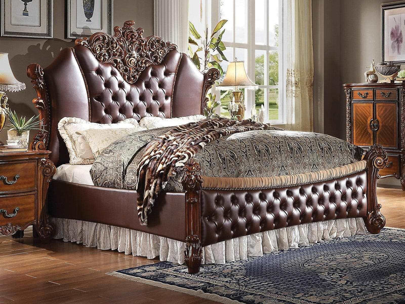 Acme Vendome II Queen Upholstered Bed with Button Tufted Headboard in Cherry 28020Q - Ornate Home