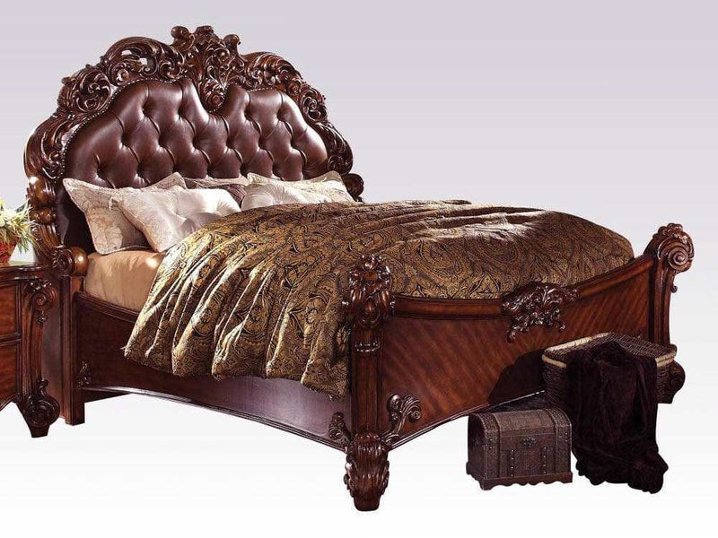 Acme Vendome King Panel Bed with Button Tufted Headboard in Cherry 21997EK - Ornate Home