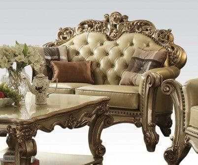 Vendome Loveseat w/ 3 Pillows in Gold Patina - Ornate Home