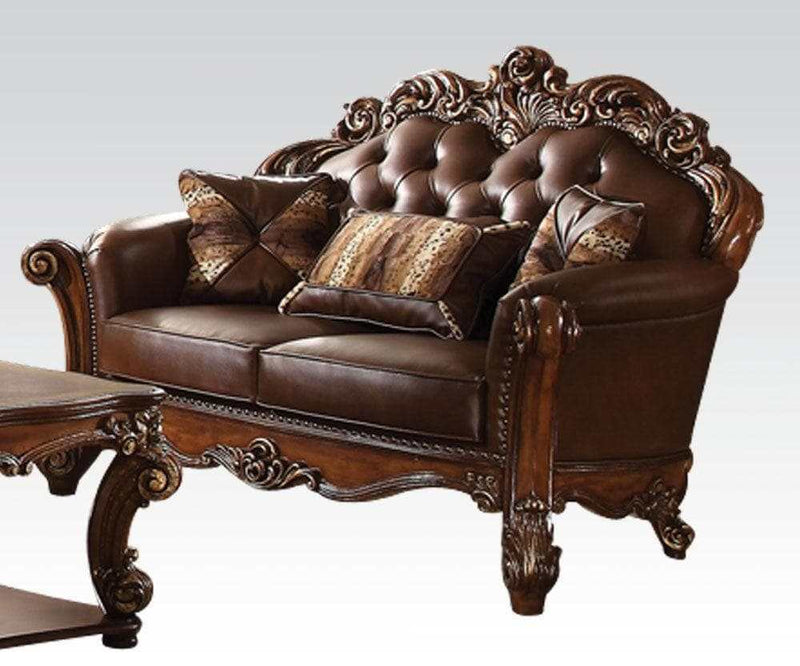 Acme Vendome Loveseat with 2 Pillows in Cherry 52002 - Ornate Home