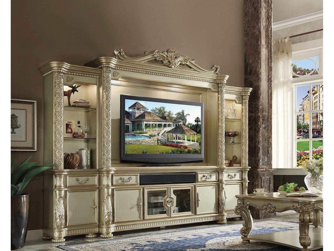 Vendome TV Console in Gold Patina - Ornate Home