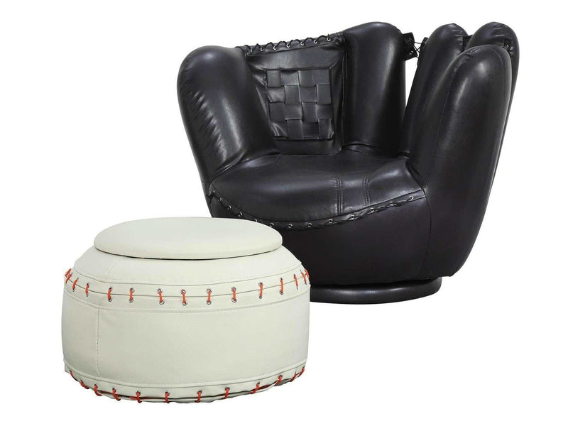 All Star Baseball: Black Glove Chair, White Ottoman Chair & Ottoman (2Pc Pk) - Ornate Home