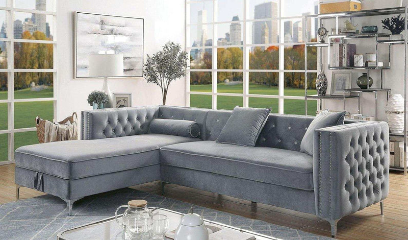 Amie Gray L Shape Sectional Sofa w/ Storage Chaise - Ornate Home