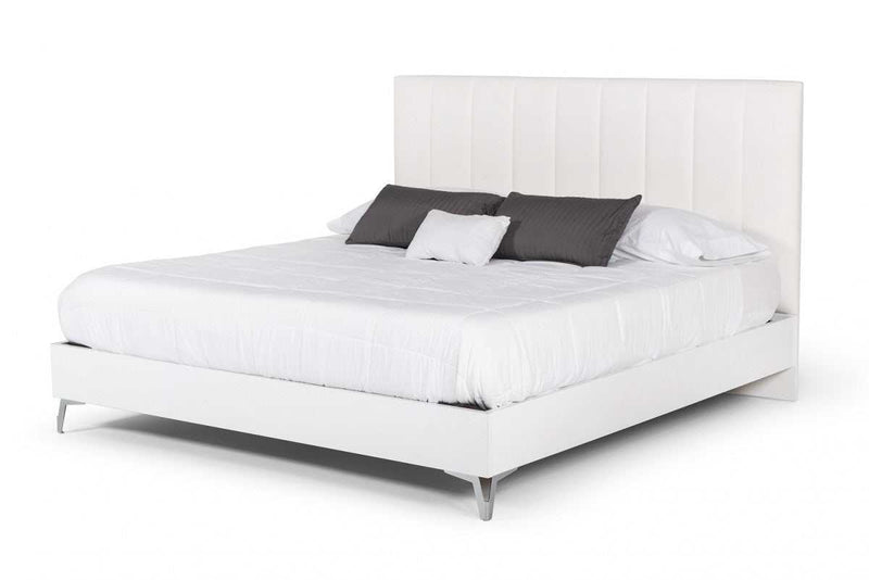 Angela Italian White Eco Leather Platform Bed - Ornate Home