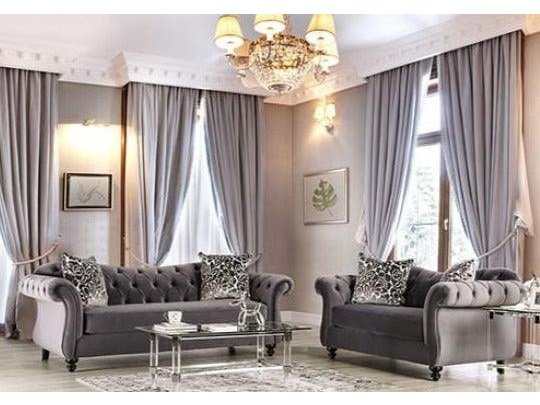 Antoinette Gray Velvet Stationary Sofa & Loveseat 2pc - Ornate Home