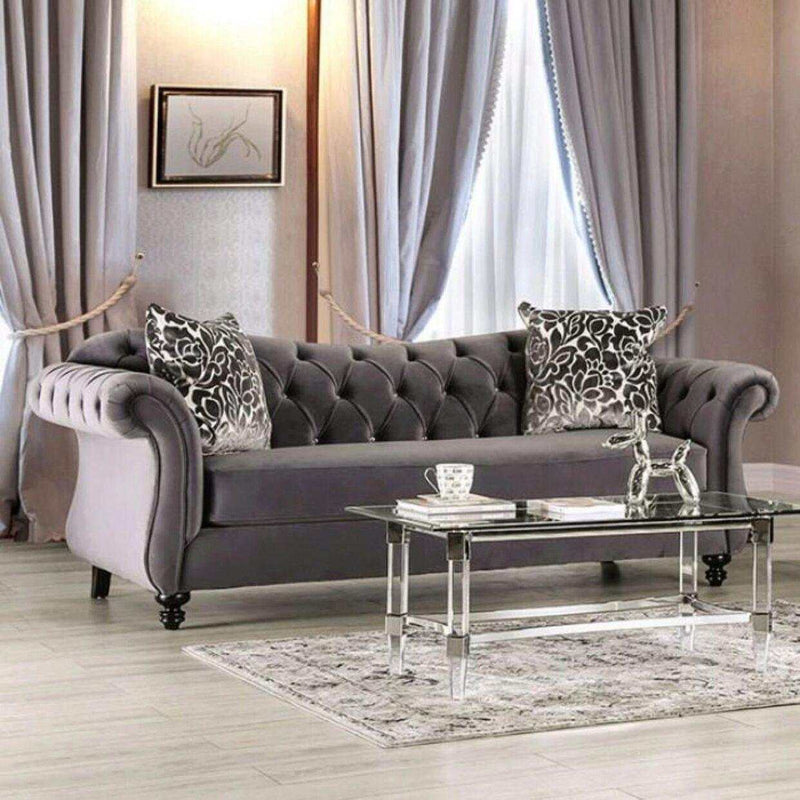 Antoinette - Gray Velvet - Stationary Sofa & Loveseat - 2pc - Ornate Home