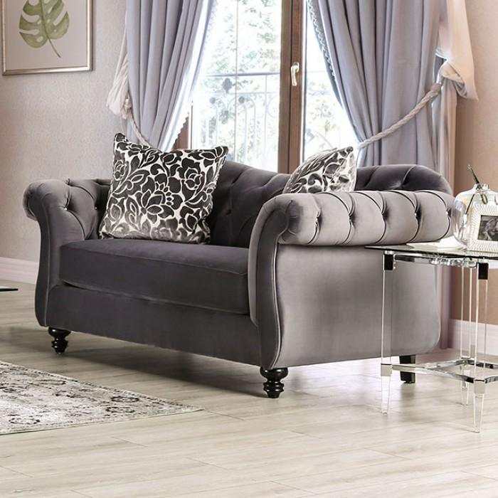 Antoinette Gray Velvet Stationary Sofa & Loveseat 2pc - Ornate Home