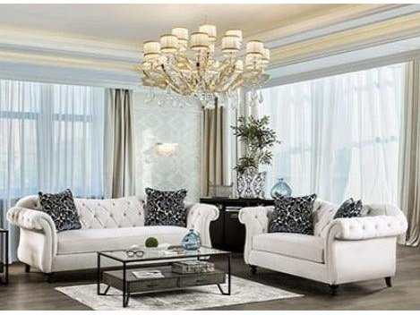 Antoinette White Velvet Stationary Sofa & Loveseat 2pc - Ornate Home