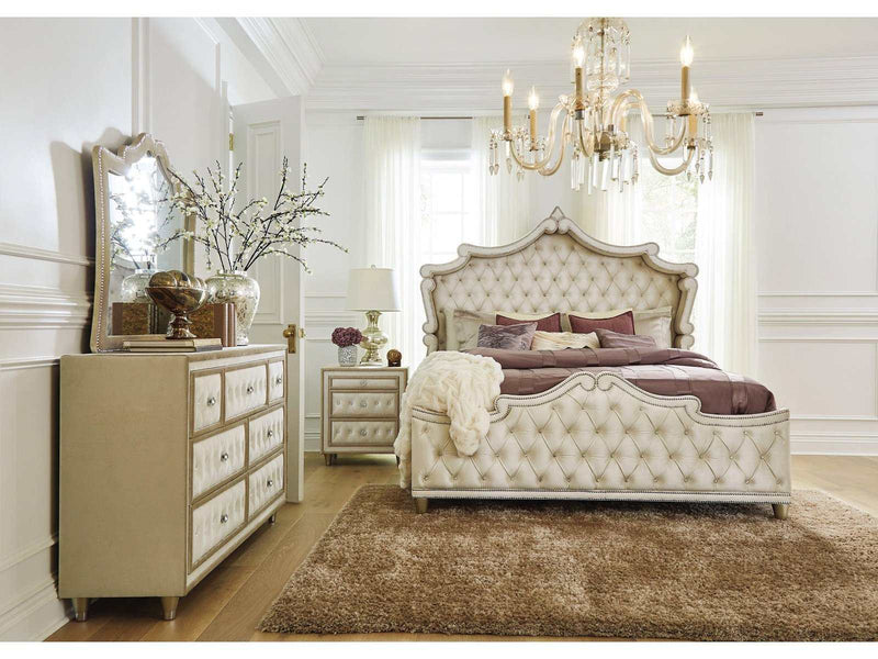Antonella Ivory & Camel 4pc California King Panel Bedroom Set - Ornate Home