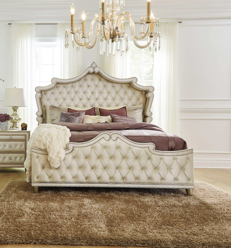 Antonella - Ivory & Camel - 5pc California King Panel Bedroom Set - Ornate Home