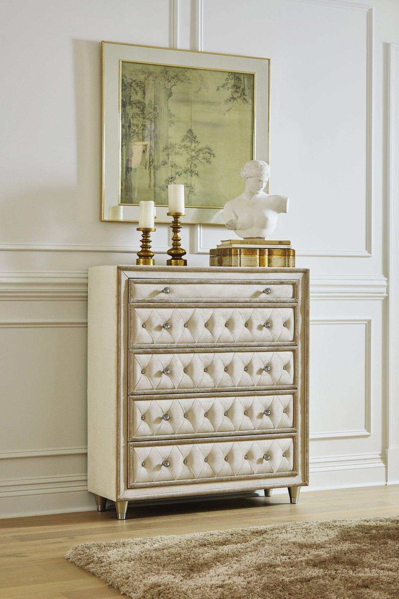 Antonella Ivory & Camel 5pc Queen Panel Bedroom Set - Ornate Home