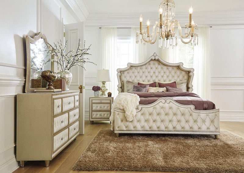 Antonella Ivory & Camel 5pc Queen Panel Bedroom Set - Ornate Home