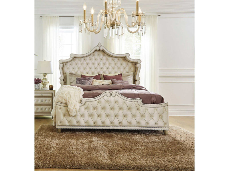 Antonella Ivory & Camel Eastern King Panel Bed - Ornate Home