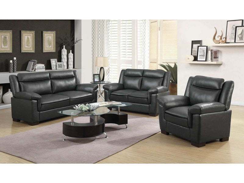 Arabella Grey Faux Leather Living Room Set / 3pc - Ornate Home