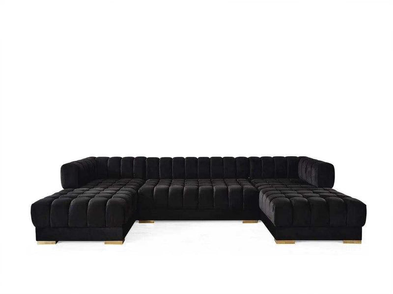 Ariana Black Velvet Double Chaise "U" Shape Sectional Sofa - Ornate Home