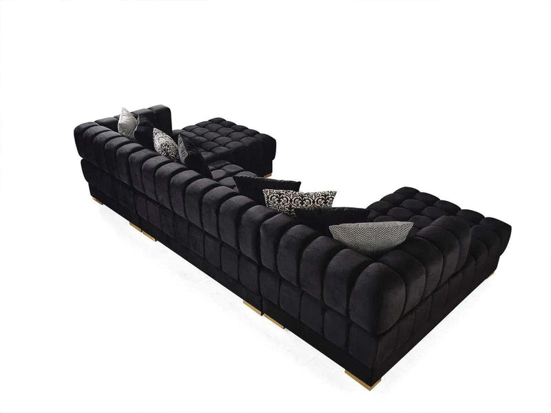 Ariana - Black Velvet - Double Chaise "U" Shape Sectional Sofa - Ornate Home