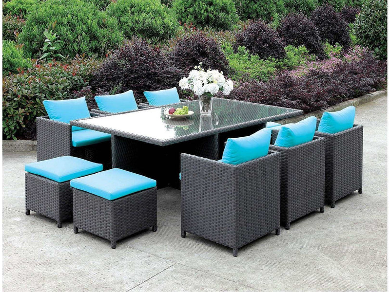 Ashanti Brown & Turquoise 11pc Outdoor Dining Set - Ornate Home