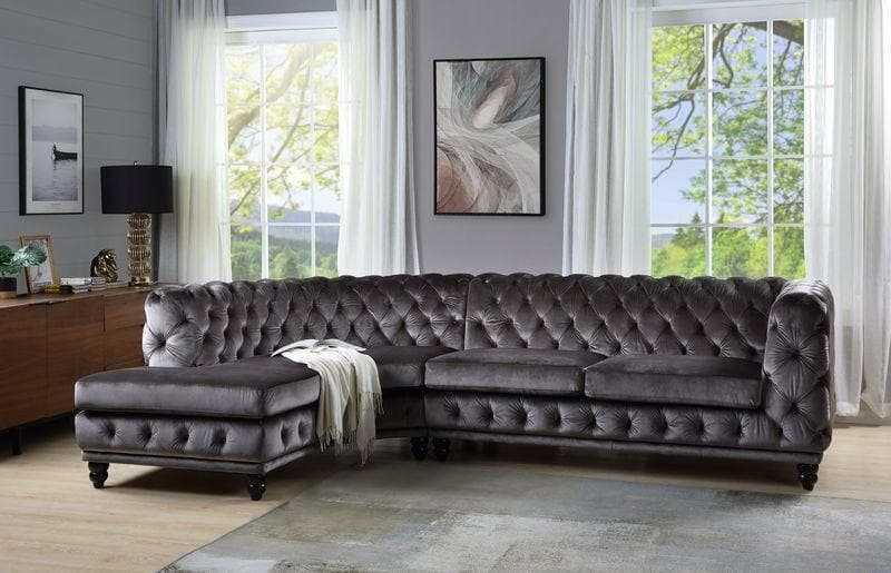 Atesis Dark Gray Velvet LAF Sectional Sofa - Ornate Home